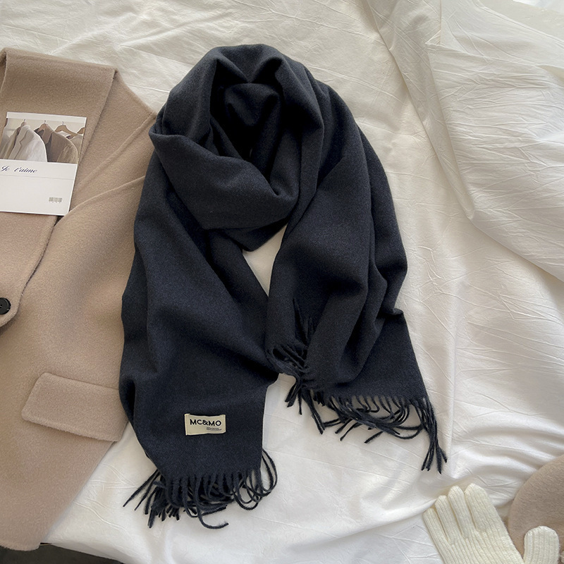 男女同款经典时尚超柔双面暖绒纯色围巾·高级黑