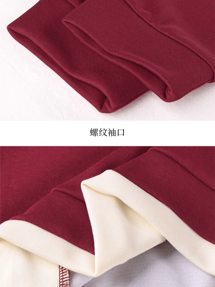 轩凌子撞色拼接V领卫衣XS82610074·酒红色