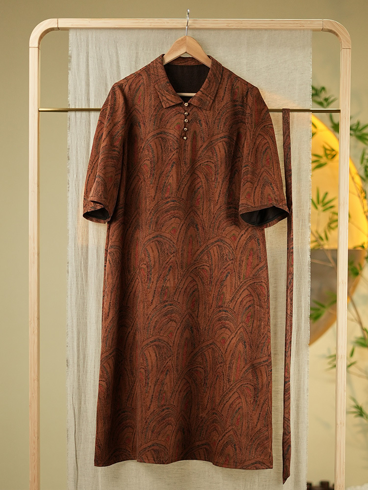 锦传统手工整染香云纱全罗连衣裙7050·棕色