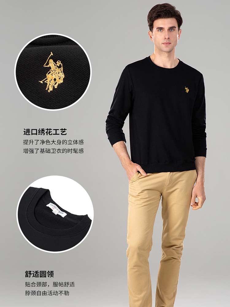 USPA小马标圆领卫衣男女同款运动百搭3628·花灰
