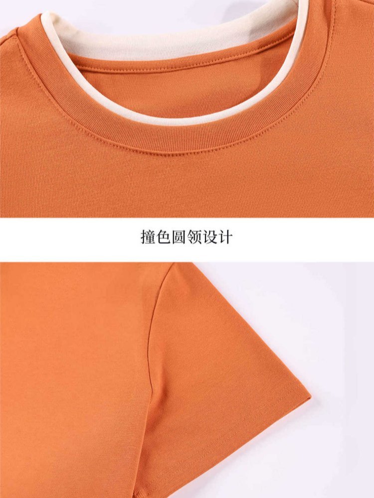 【92精梳棉】轩凌子蜻蜓刺绣撞色圆领T恤S82620194·活力橙