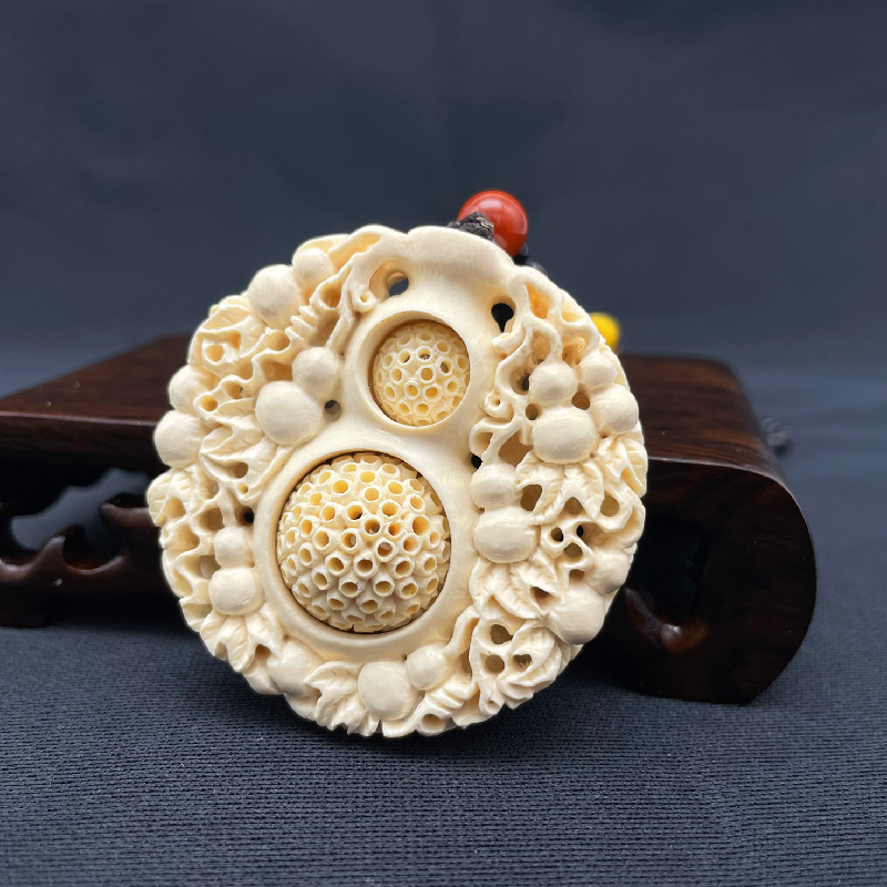 猛犸象牙福禄万代镶嵌鬼工球挂件