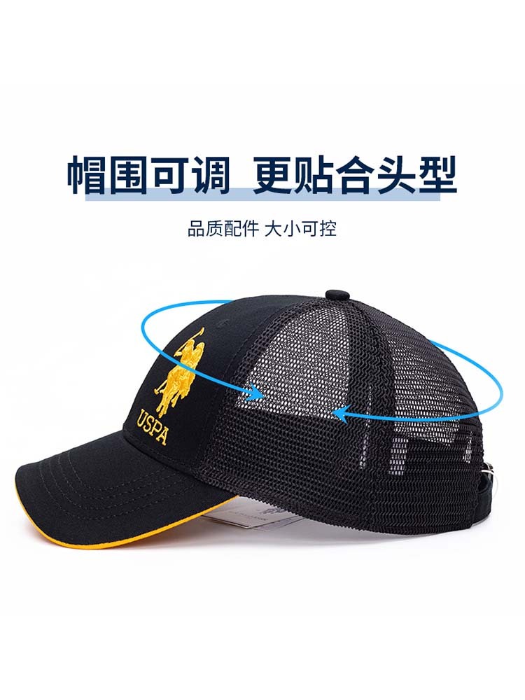 U.S.POLO ASSN.情侣硬顶半网款透气遮阳棒球帽050·藏蓝色