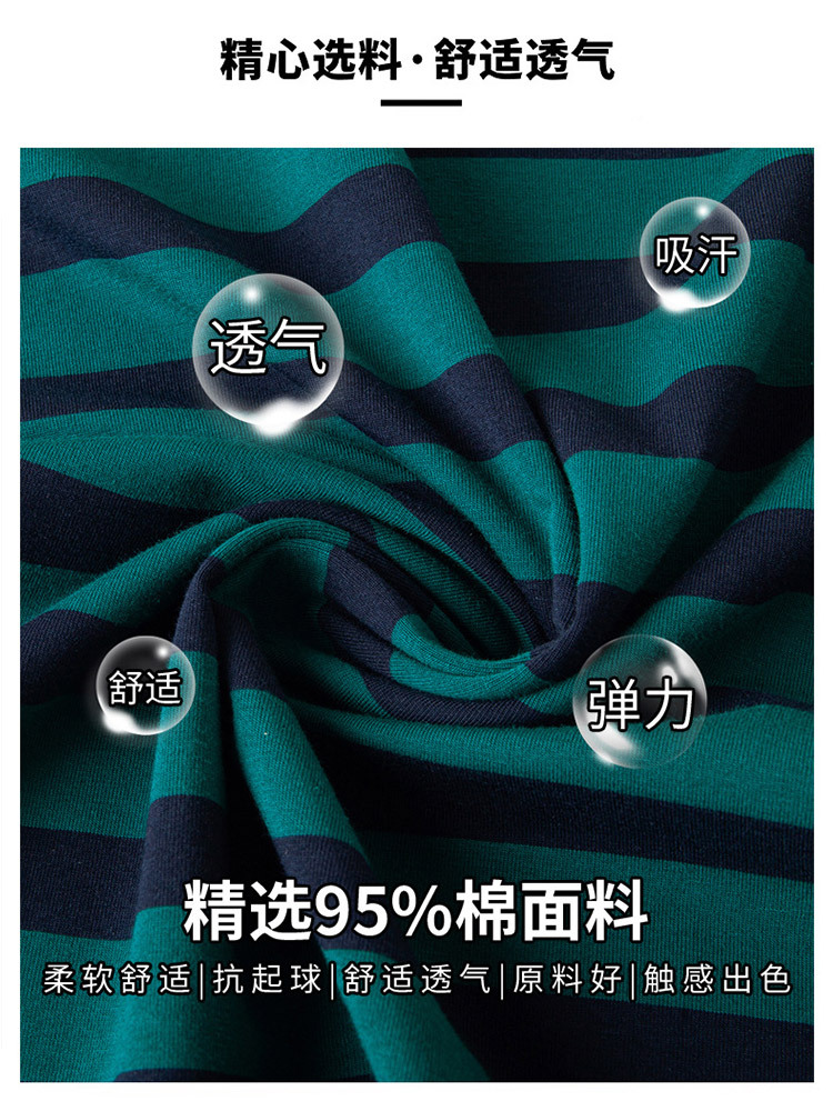 【专柜同款】95纯棉时尚拼色条纹显年轻男士polo短袖·海蓝条