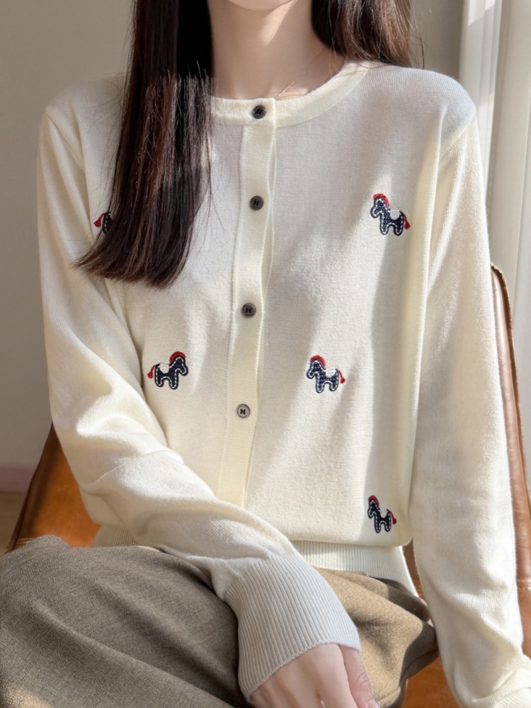 【精纺羊毛】特舒甜美小马刺绣开衫针织衫TS-2182·黑色