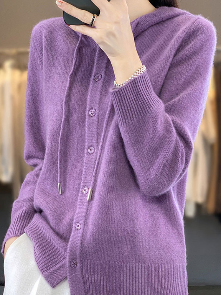 【特价款】精纺羊毛开扣连帽百搭外套·富贵紫
