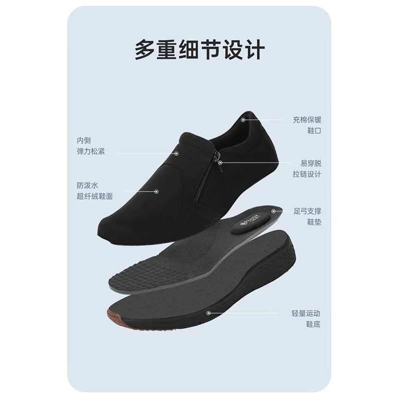 Pansy日本男鞋秋冬款中老年软底防滑加宽加肥休闲黑色爸爸鞋HDN1051·黑色