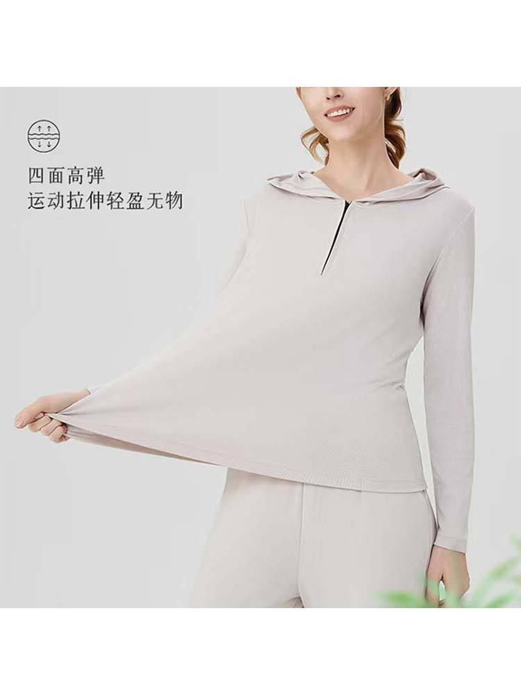 婵阅专柜高货拉链衫竹纤维螺纹长袖大码连帽打底衫高弹宽松卫衣·JFS2376-黑灰