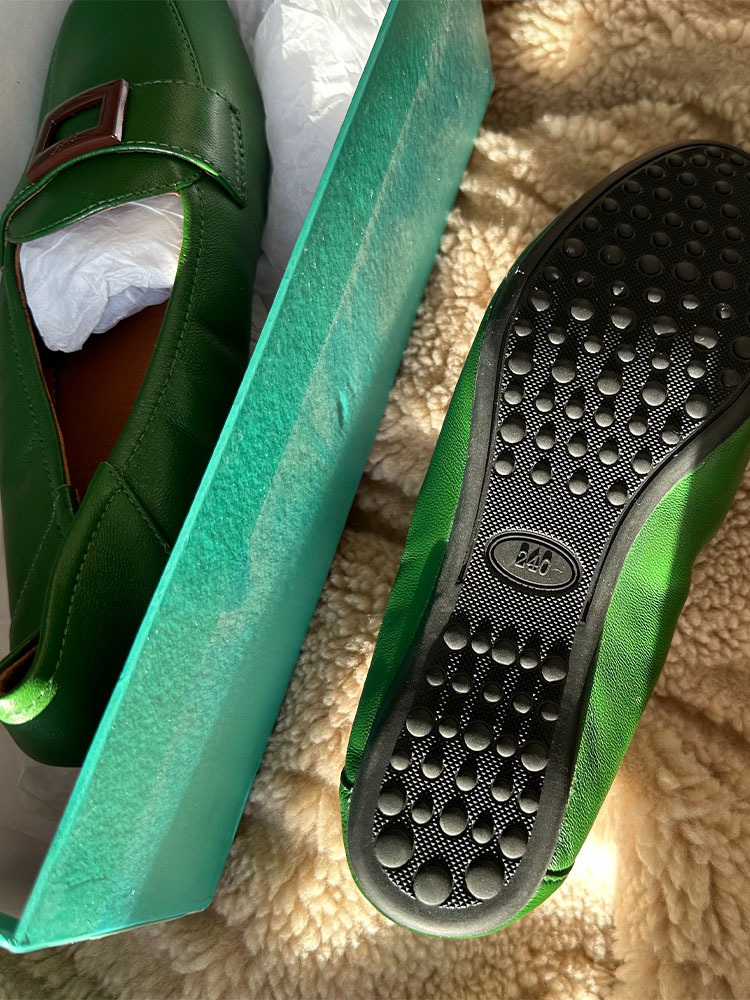 商场同款【纯羊皮】一脚蹬乐福鞋·军绿色