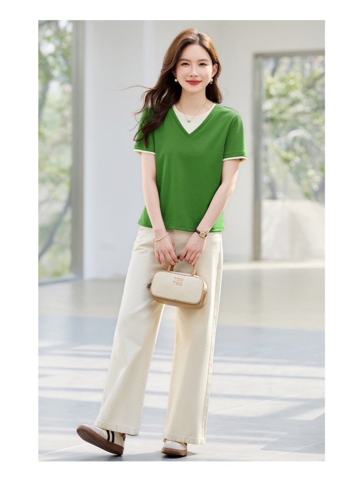 【92精梳棉】轩凌子假两件撞色短袖T恤XS82620045·兰花紫