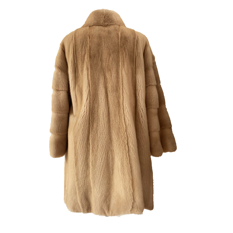 ecke优雅立领十字貂水貂大衣·米黄色