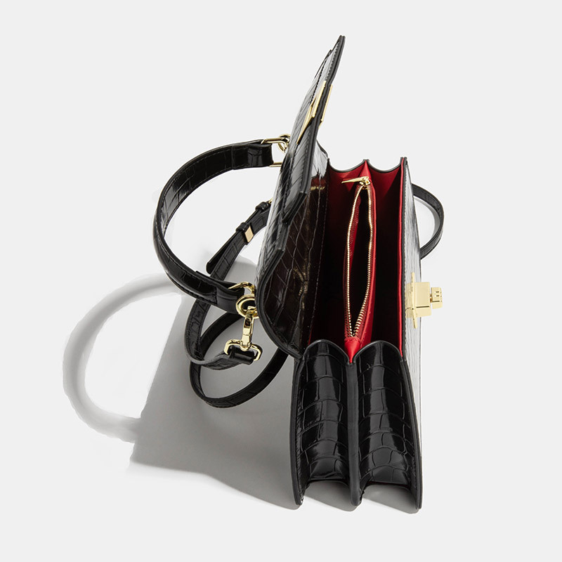 路易华菲鳄鱼纹时尚女包黑色