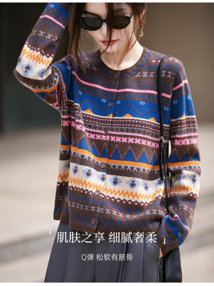 特舒加厚民族风软糯开衫毛衣TS-354·米色