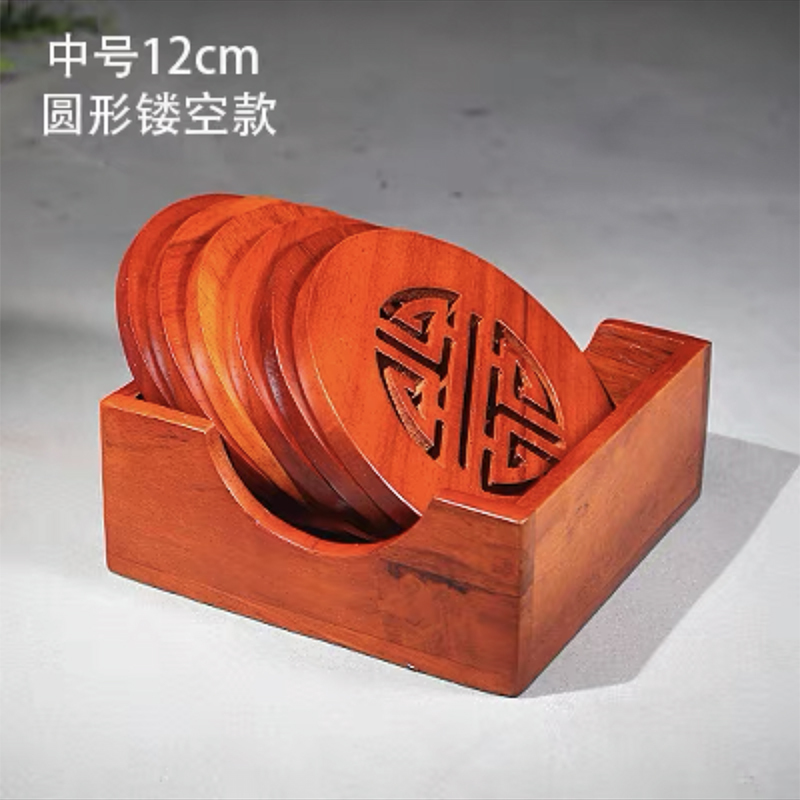 百年许氏 实木杯垫隔热垫12cm （一套6片+底座）