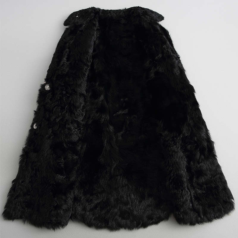 安柘娜女士时尚粗花呢翻领皮草大衣中长款皮草外套k68254灰色