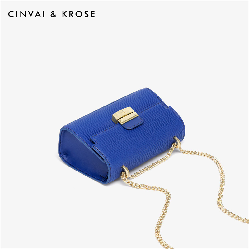 CinvaiKrose 牛皮链条包女包包新款斜挎包感腋下包单肩包B6333·克莱因蓝