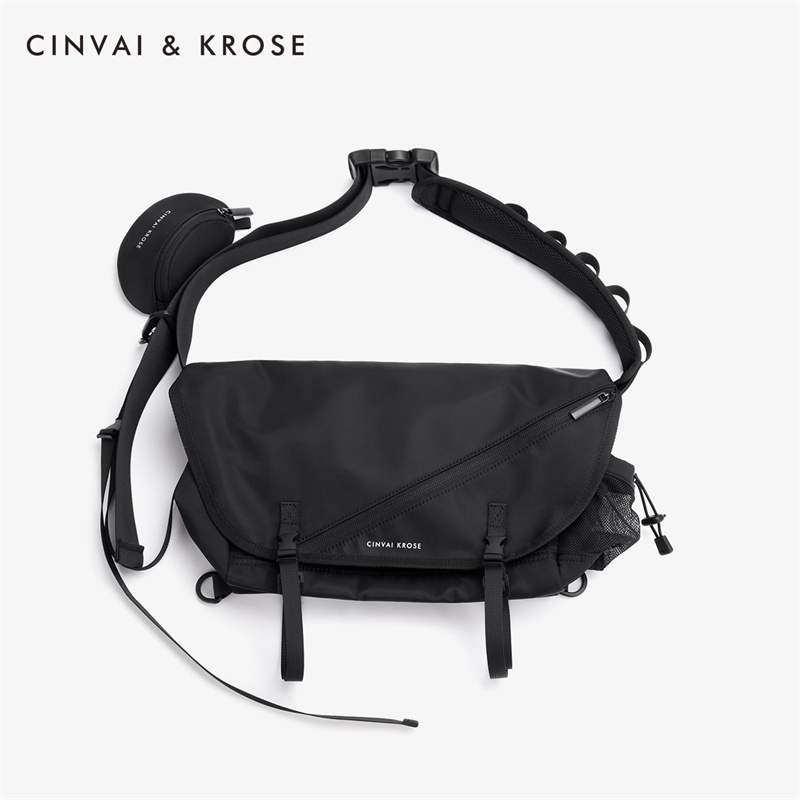CinvaiKrose 背包单肩包斜挎包男士邮差包工装包挎包男包W6183·黑色