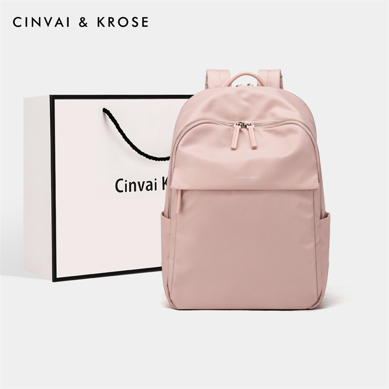 CinvaiKrose 双肩包女新款大容量高中大学生书包电脑背包旅行包S6328·粉色