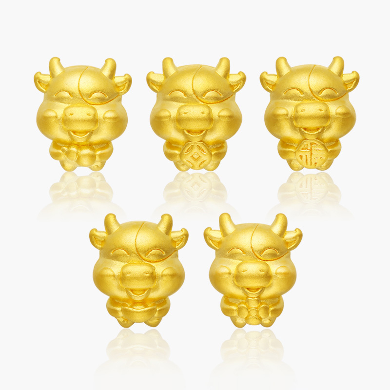 兆亮珠宝黄金生肖牛转运珠足金999五福牛手链男女款5款随机发
