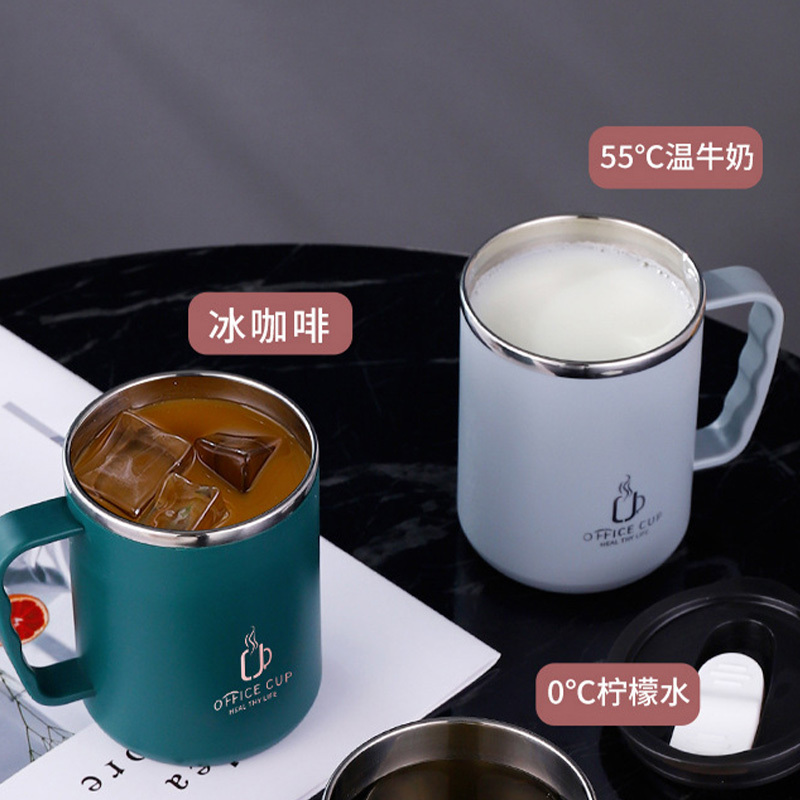 304不锈钢马克杯双层咖啡牛奶刻度口杯创意保温茶杯500ml·灰色