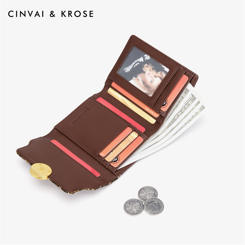 CinvaiKrose 钱包女短款卡包包多功能小巧女士零钱包礼物K6292·棕色