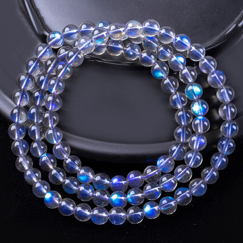 老冯记天然冰种灰月光石多圈手链颗颗强光