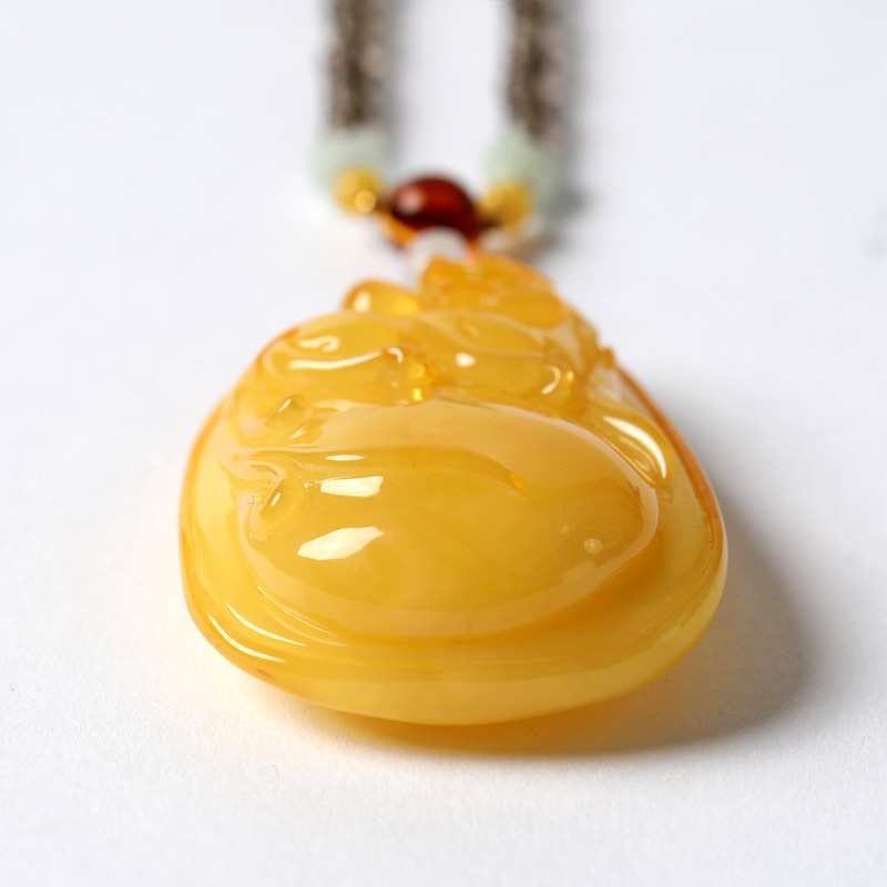 曼丽翠蜜蜡满蜜麒麟福寿如意项链吊坠