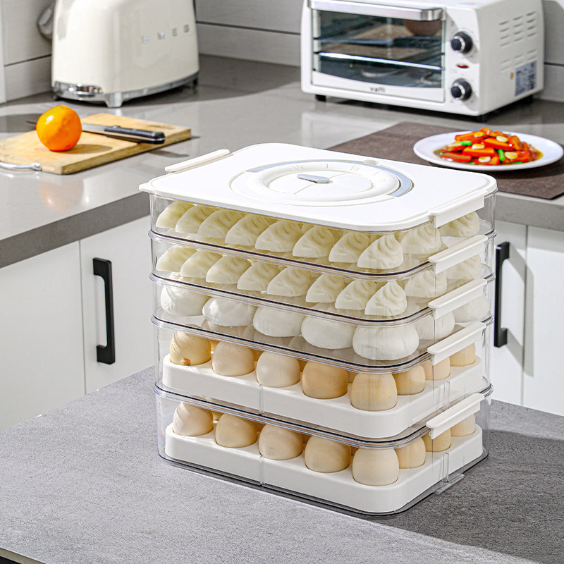 宝优妮新款饺子盒冰箱冷冻馄饨盒食物盒低款饺子盒1层8013-1·白灰色