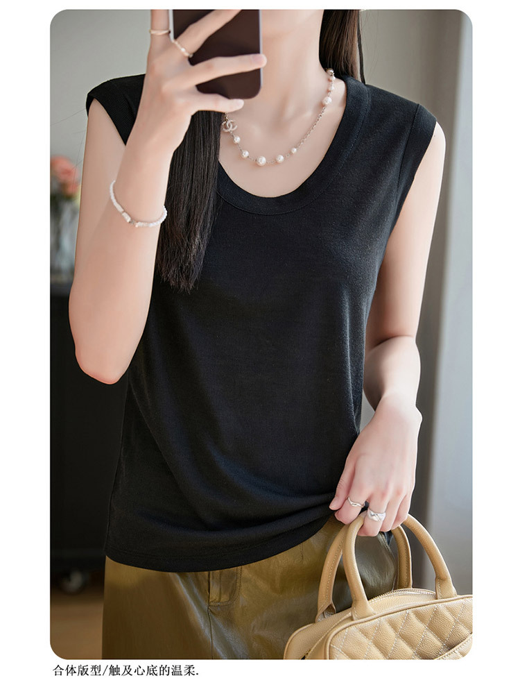 【新款特价】莱赛尔天丝宽松U领纯色百搭背心·灰色