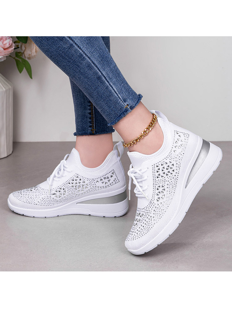 新款时尚烫钻通勤百搭大码增高鞋·白色