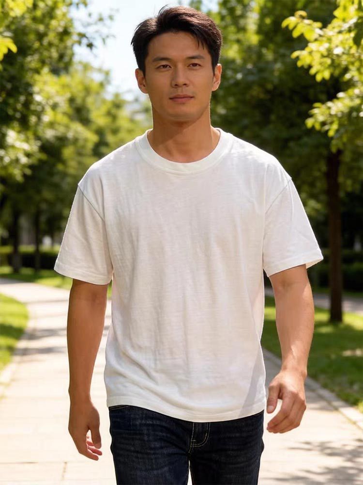 婵阅专柜高货男士汉麻t恤短袖基础款圆领宽松休闲大码T恤·6055-深灰色