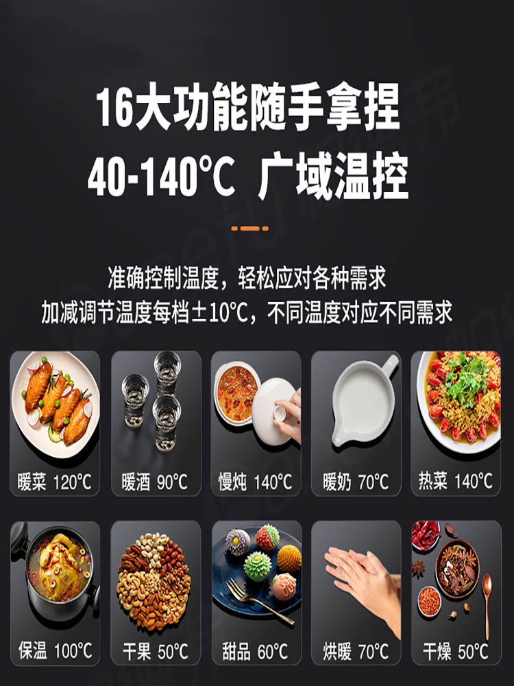帕德弗暖菜板家用饭菜保温板圆形多功能板旋转热菜神器·黑色