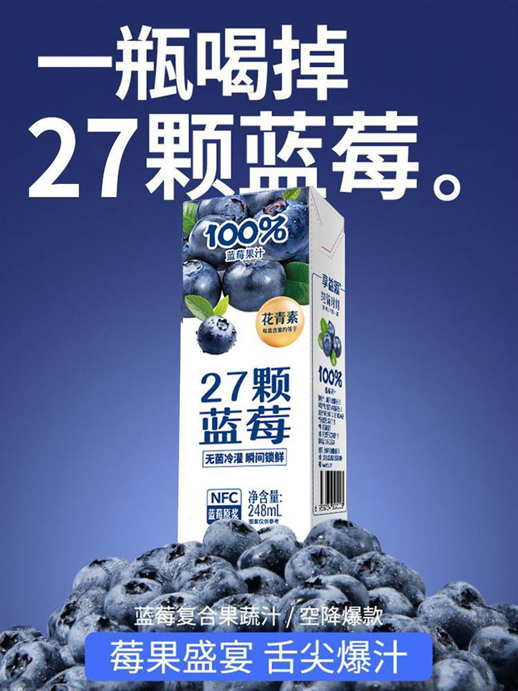 NFC蓝莓汁248ml*20盒 富含花青素 配料干净 酸甜解腻