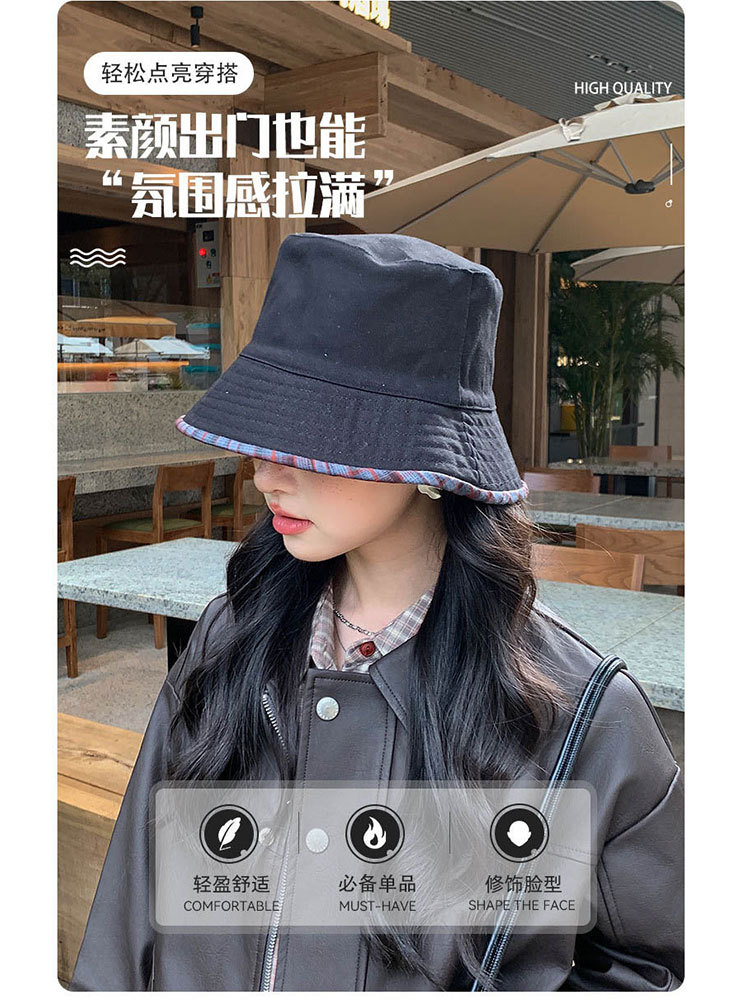 【双面戴/优质棉】日系文艺撞色潮搭渔夫帽·米色格纹