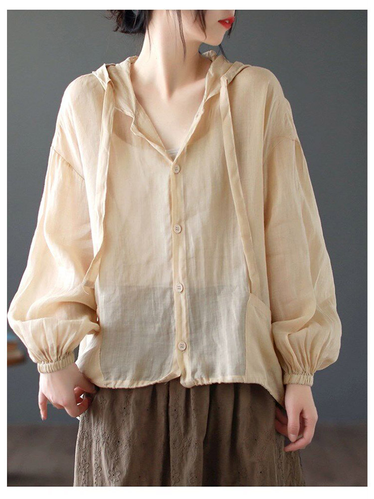 棉麻透气宽松百搭防晒连帽开衫·绿色