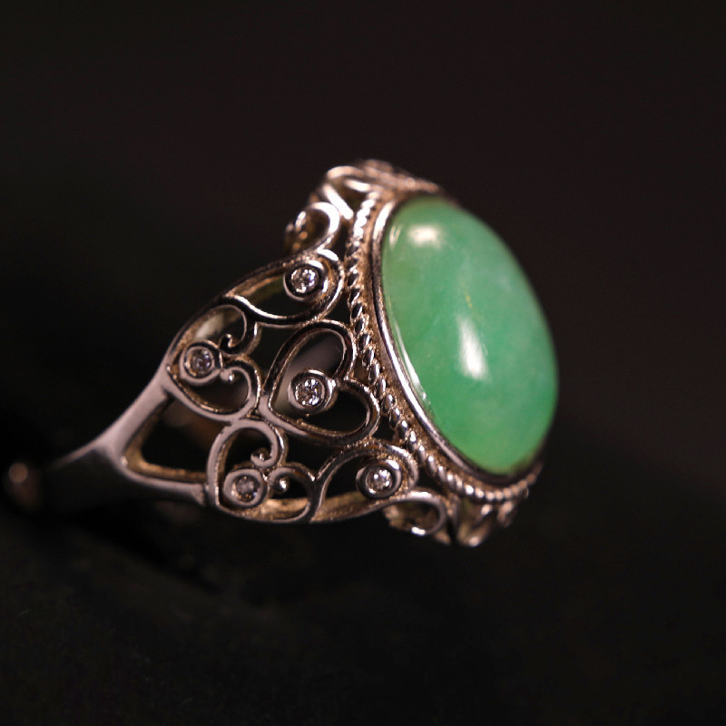 缔梵珠宝老坑冰种正阳绿翡翠复古戒指浅绿色款式一