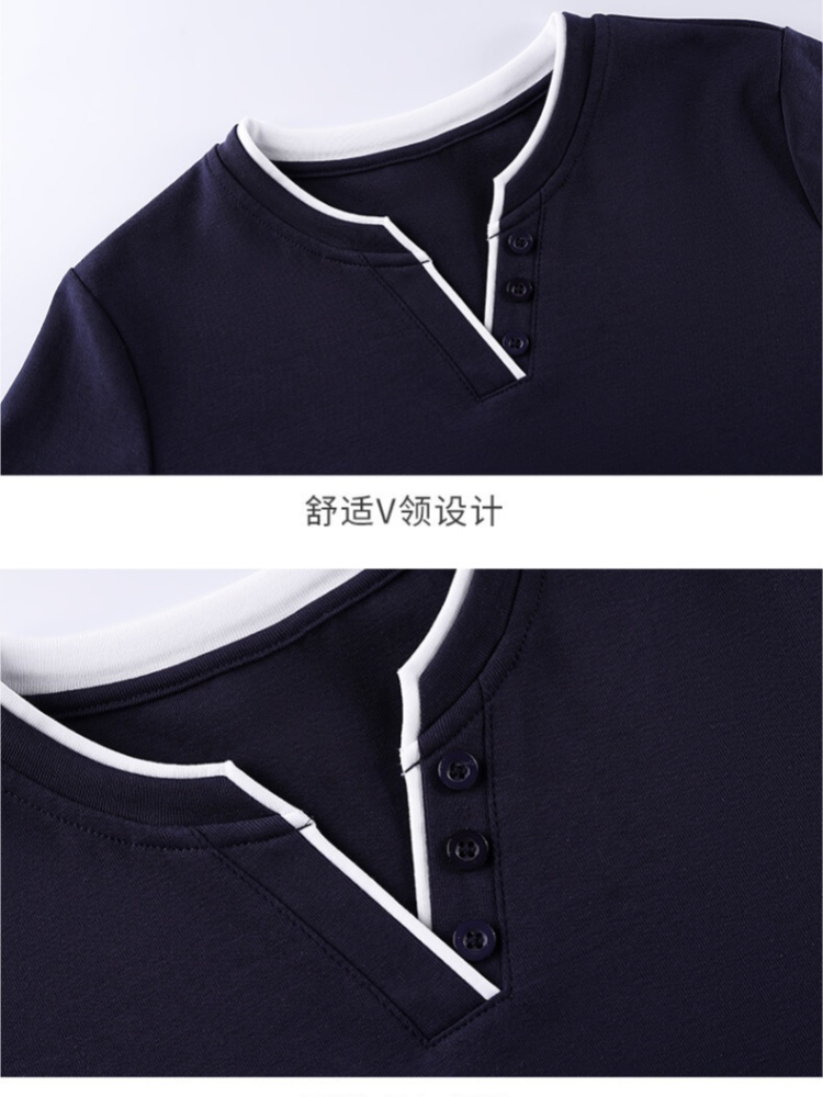 【92精梳棉】轩凌子拼色小V领短袖T恤S92524010·黑色