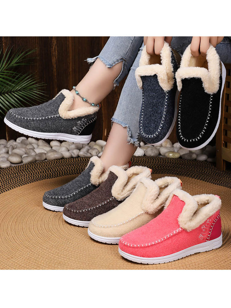 【爆款特价】时尚百搭加绒加厚特大码棉靴·咖啡色（PE拉链袋装）