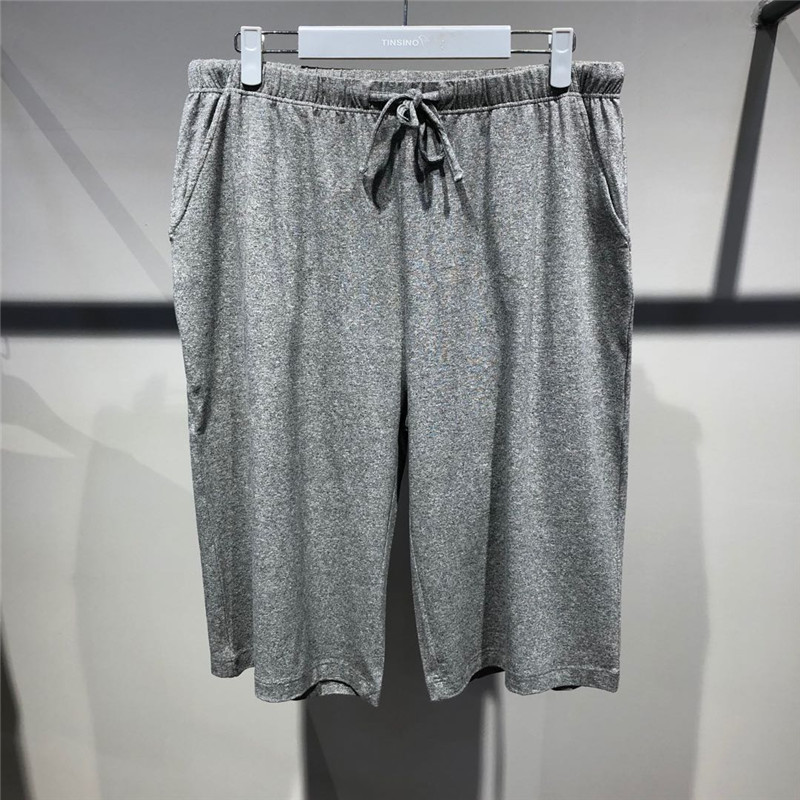 纤丝鸟经典竹棉色纺男士V领半袖中裤套装·20016-麻灰色