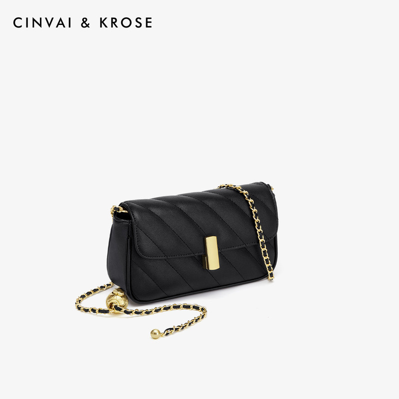 CinvaiKrose 包包新款小金球斜挎包女包百搭链条包单肩包B6315·黑色