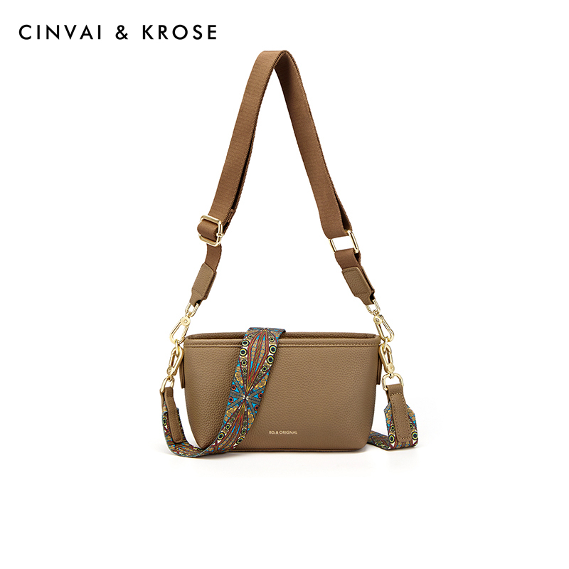 CinvaiKrose 包包女斜挎包高级质感小众单肩包女包小方包B6506·浅棕色