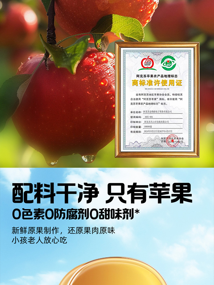 一品玉有机苹果干100g*6袋 新