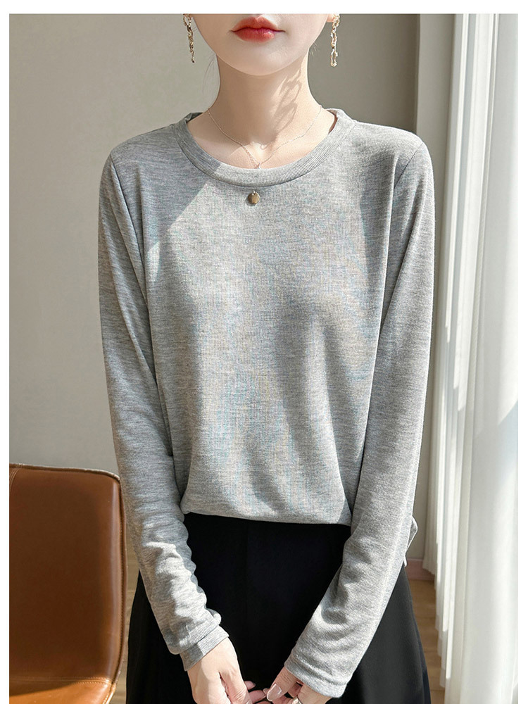 【新款特价】精纺莱赛尔纤维圆领宽松舒适显瘦长袖上衣·银雾灰