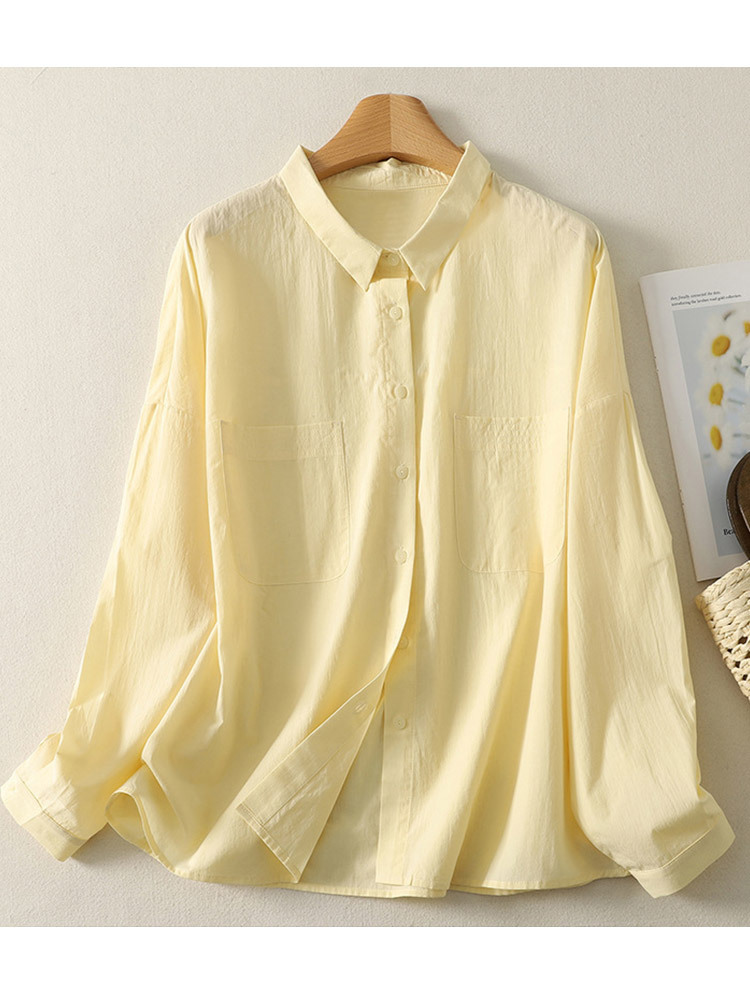 纯棉时尚印花文艺宽松显瘦百搭防晒长袖衬衫·绿底波点