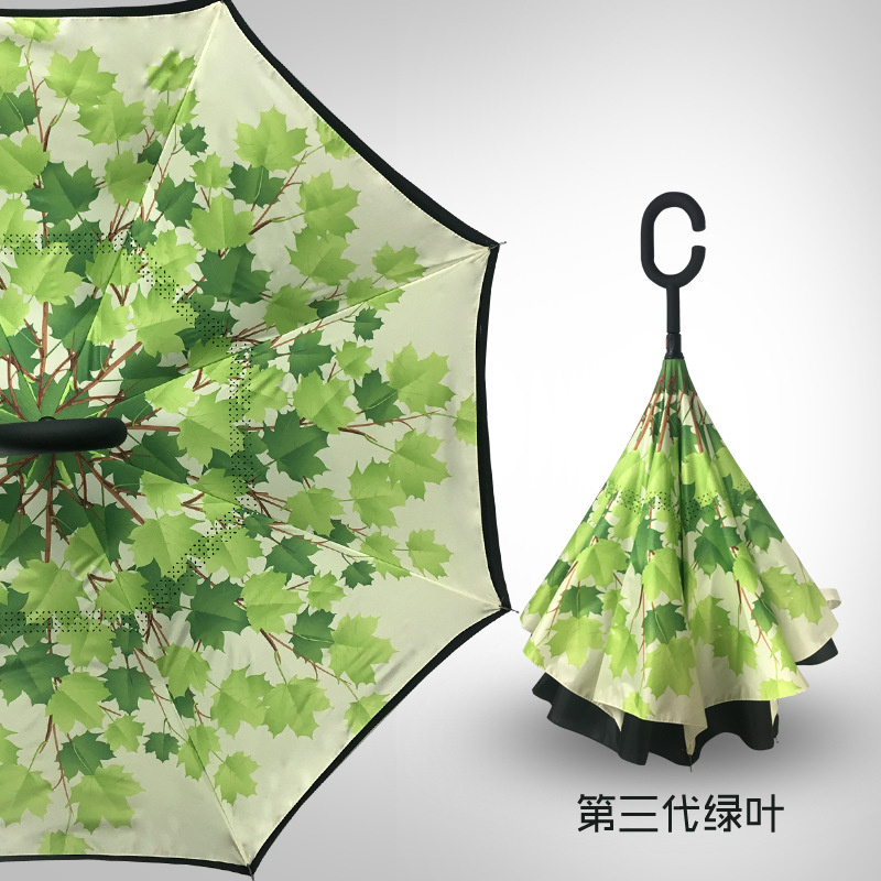 新款爆品双层反向高颜值晴雨伞·绿叶
