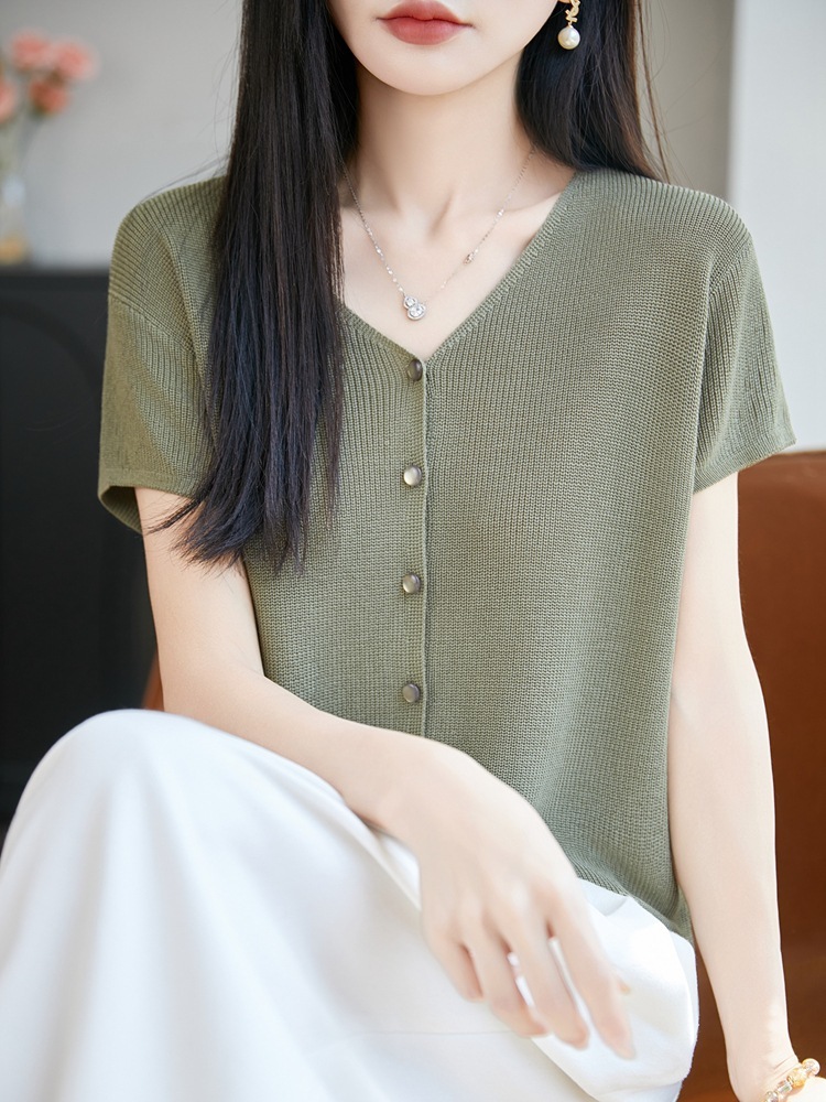 【100天丝】特舒简约V领开衫TS-560·茶绿色