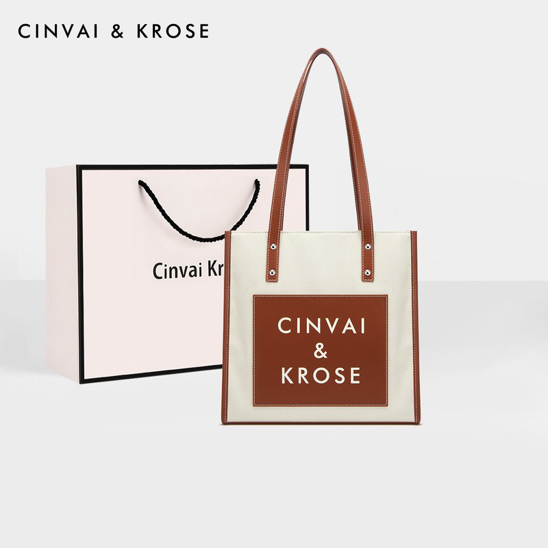 CinvaiKrose 包包包包潮托特包女包大容量帆布包单肩B6233·棕色
