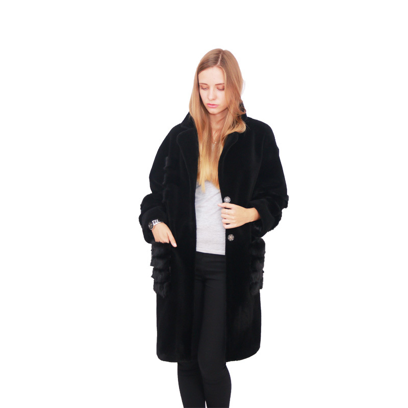 法国圣格伦纳时尚羊剪绒水貂大衣·黑色  黑色