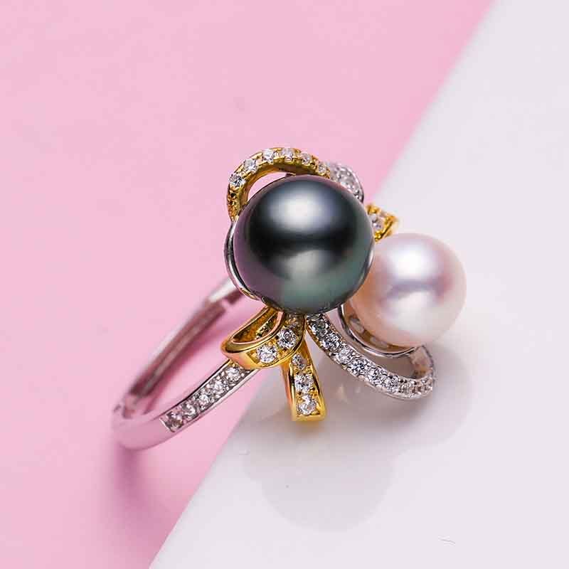 安妮S925银双珠珍珠戒指