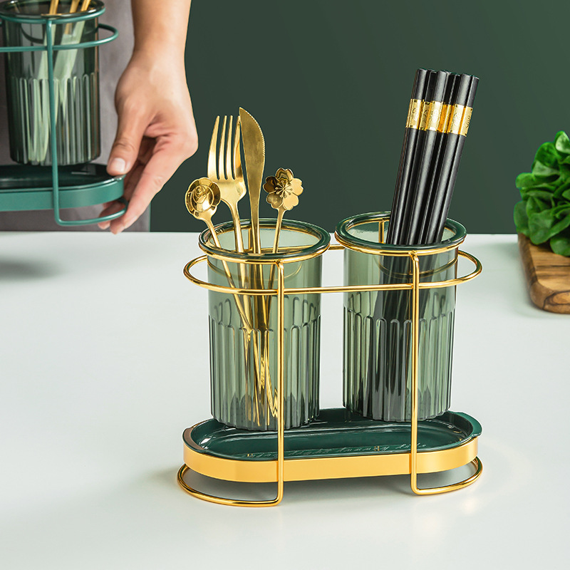 轻奢筷子筒厨房日用收纳架餐具杂物家用塑料整理架沥水筷子笼·绿色透明款
